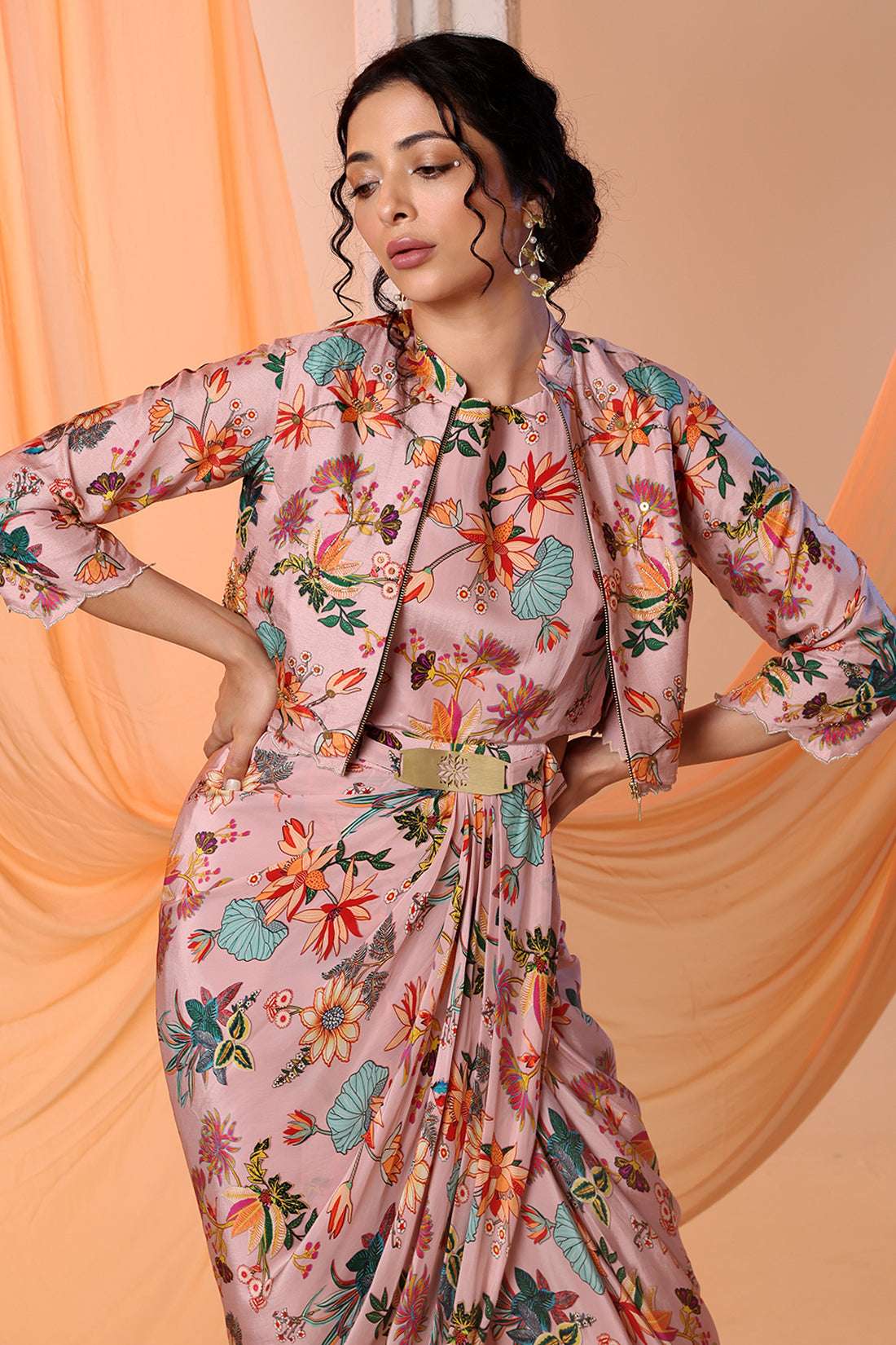 Arani Printed DrapeDrape Dress Set
