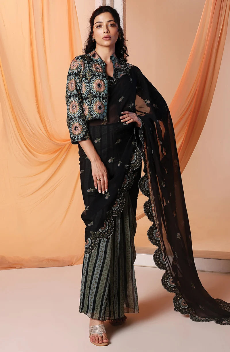 ERAYA EMBROIDERED PRE-STITCHED SAREE SET