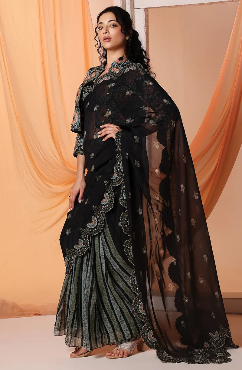 ERAYA EMBROIDERED PRE-STITCHED SAREE SET