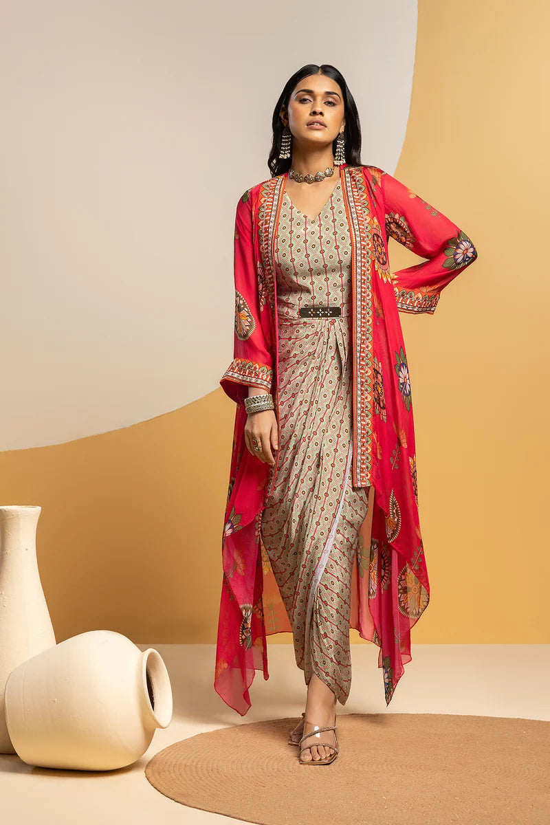 TAARANI EMBELLISHED DRAPE DRESS SET