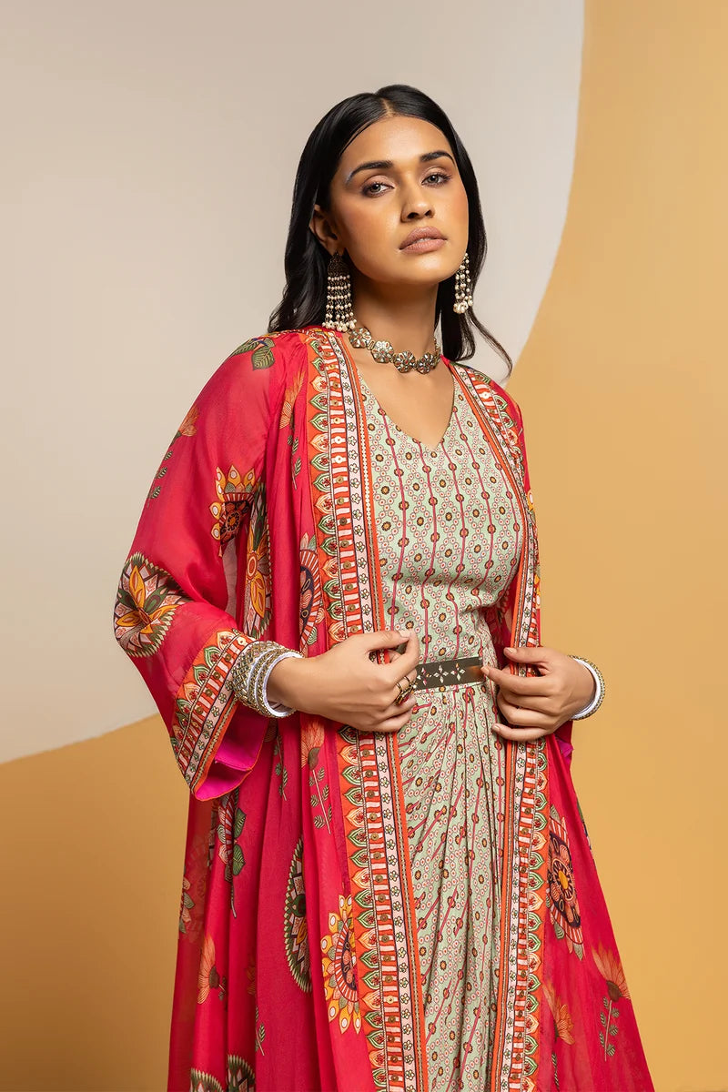 TAARANI EMBELLISHED DRAPE DRESS SET