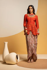 TAARANI EMBELLISHED DRAPE SKIRT SET