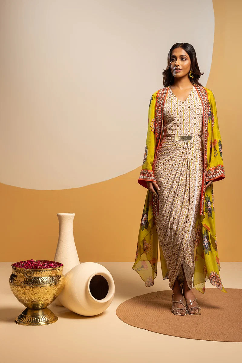 TAARANI EMBELLISHED DRAPE DRESS SET