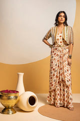 TAARANI EMBELLISHED LONG DRAPE DRESS SET