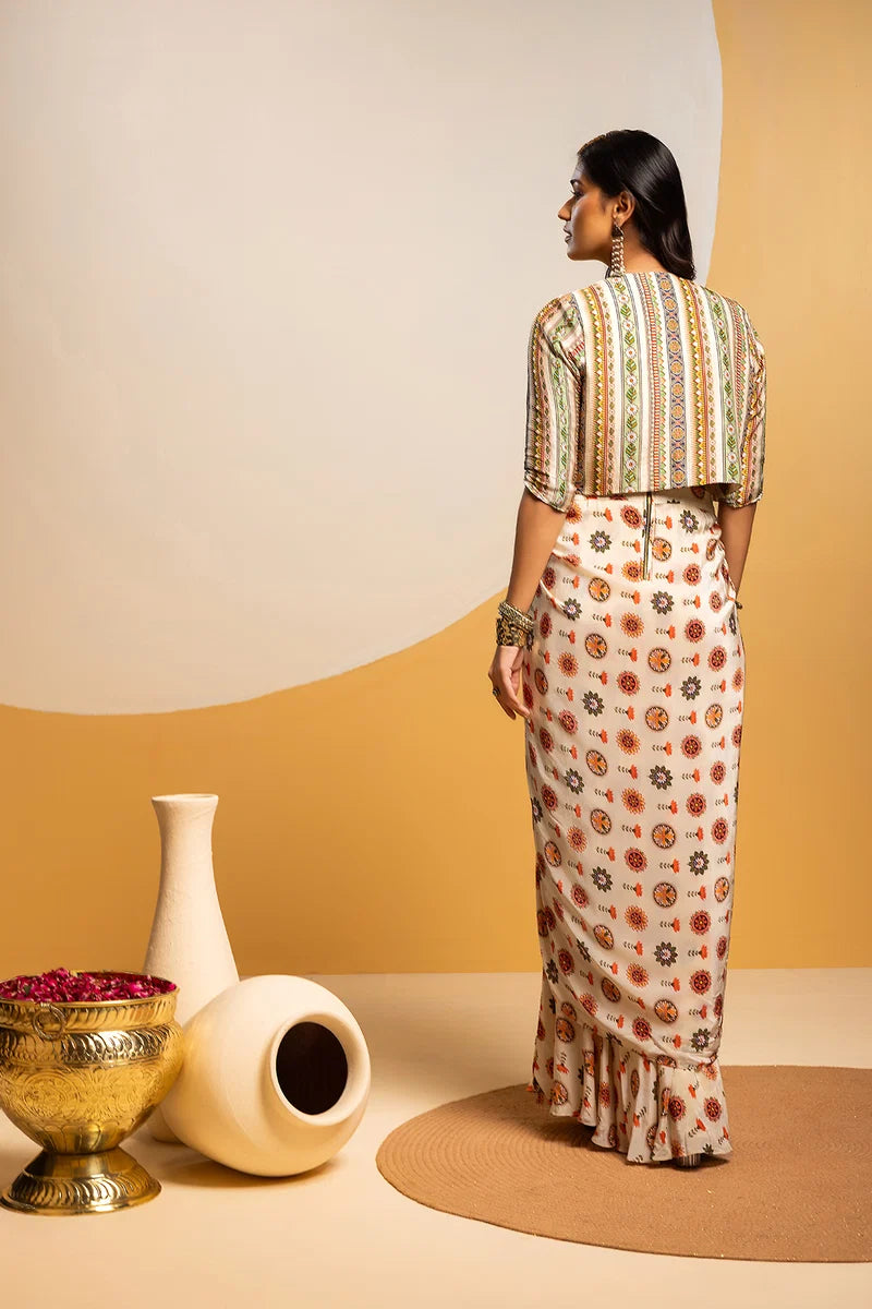 TAARANI EMBELLISHED LONG DRAPE DRESS SET