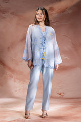 Alisa Embroidered Tie-Up Detailed Top With Pants