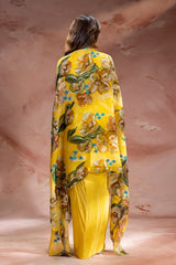Zeya Embellished Drape Skirt Set With Cape