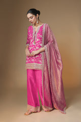 Raspberry pink benarasi jaal kurta with pallazo pants set