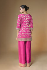 Raspberry pink benarasi jaal kurta with pallazo pants set