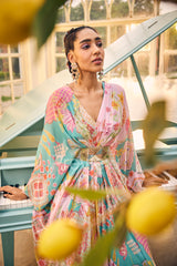 Turquoise Print Kaftan Set
