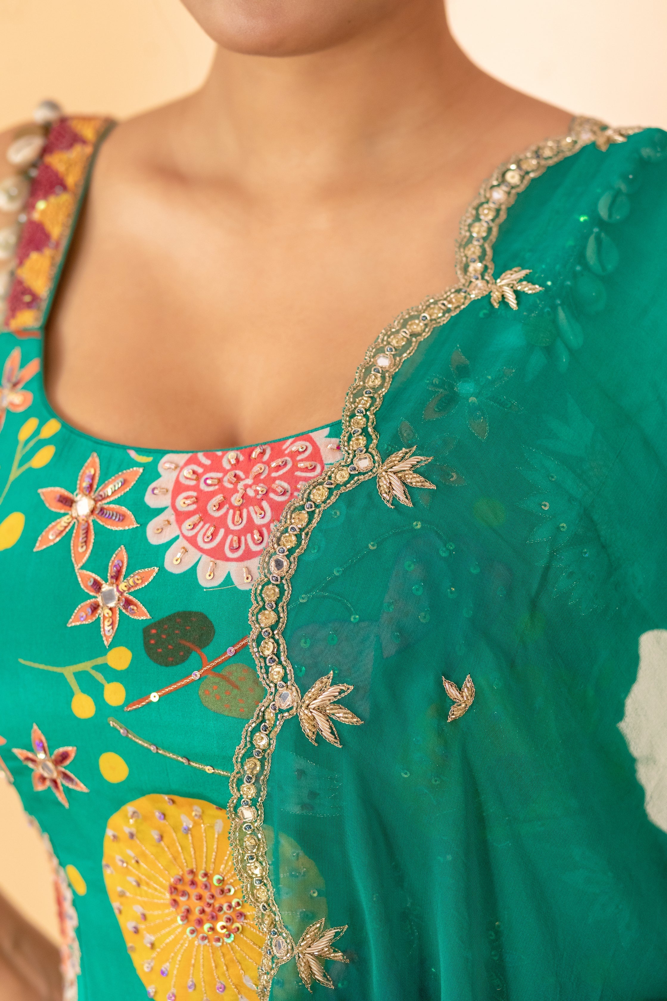 A embroidered sharara set with kurti and duptta