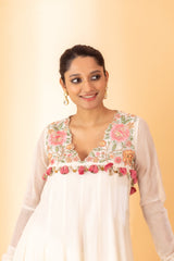 A off white hand embroidered anarkali set with pants and duptta