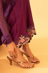 A Purple hand embroidered anarkali set with pants and duptta