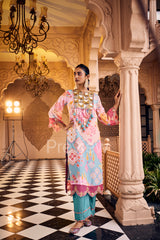 Turquoise Print Kurta Set