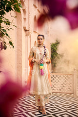 Ivory Kurta with Orange Dupatta
