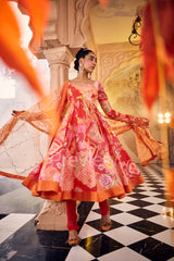 Red Anarkali Churidar Set