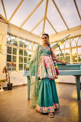 Turquoise Peplum Sharara Set