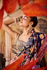 Blue Embroidered Saree Set