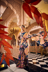 Blue Draped Saree Set
