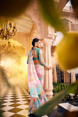 Turquoise Fish-Cut Saree
