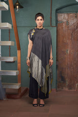 CHARCOAL TUSSAR ZARI TUNIC SET