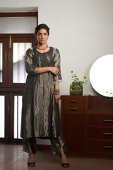 CHARCOAL ZARI TISSUE KURTA SET
