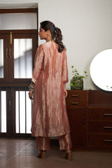 PEACH ZARI TISSUE KURTA SET