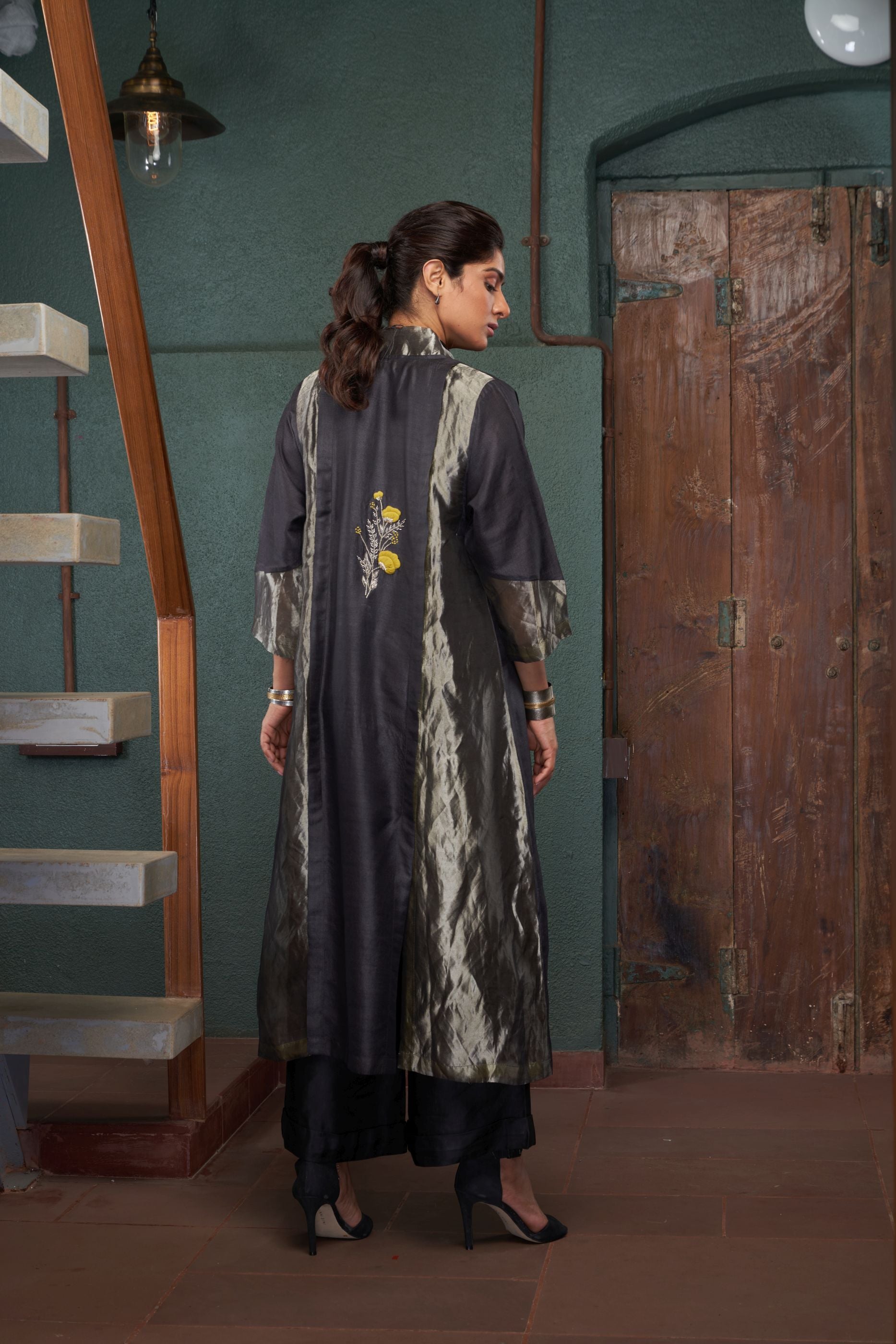 CHARCOAL PANEL JACKET SET