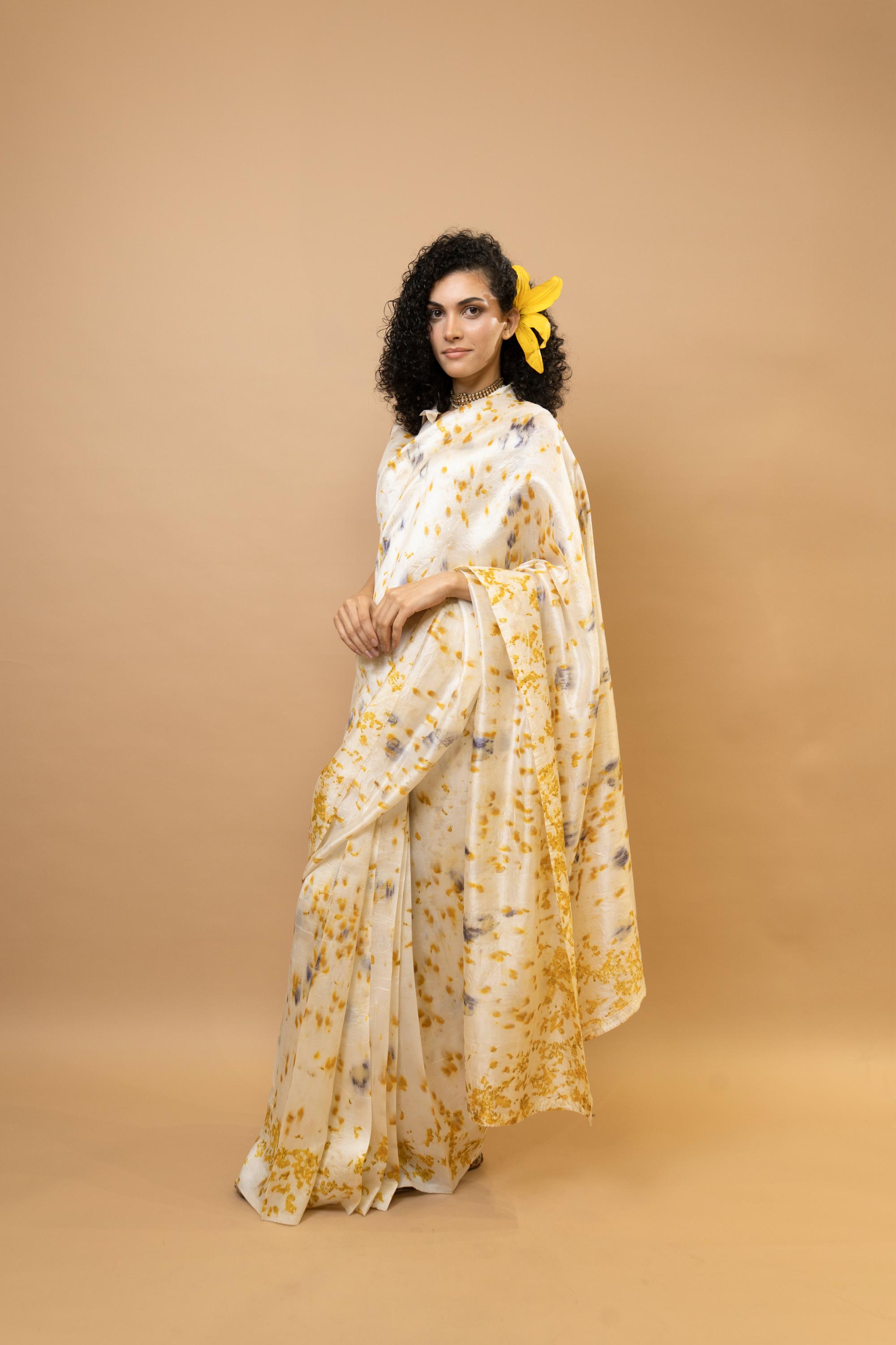 Marigold and rose petals saree