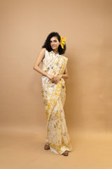 Marigold and rose petals saree