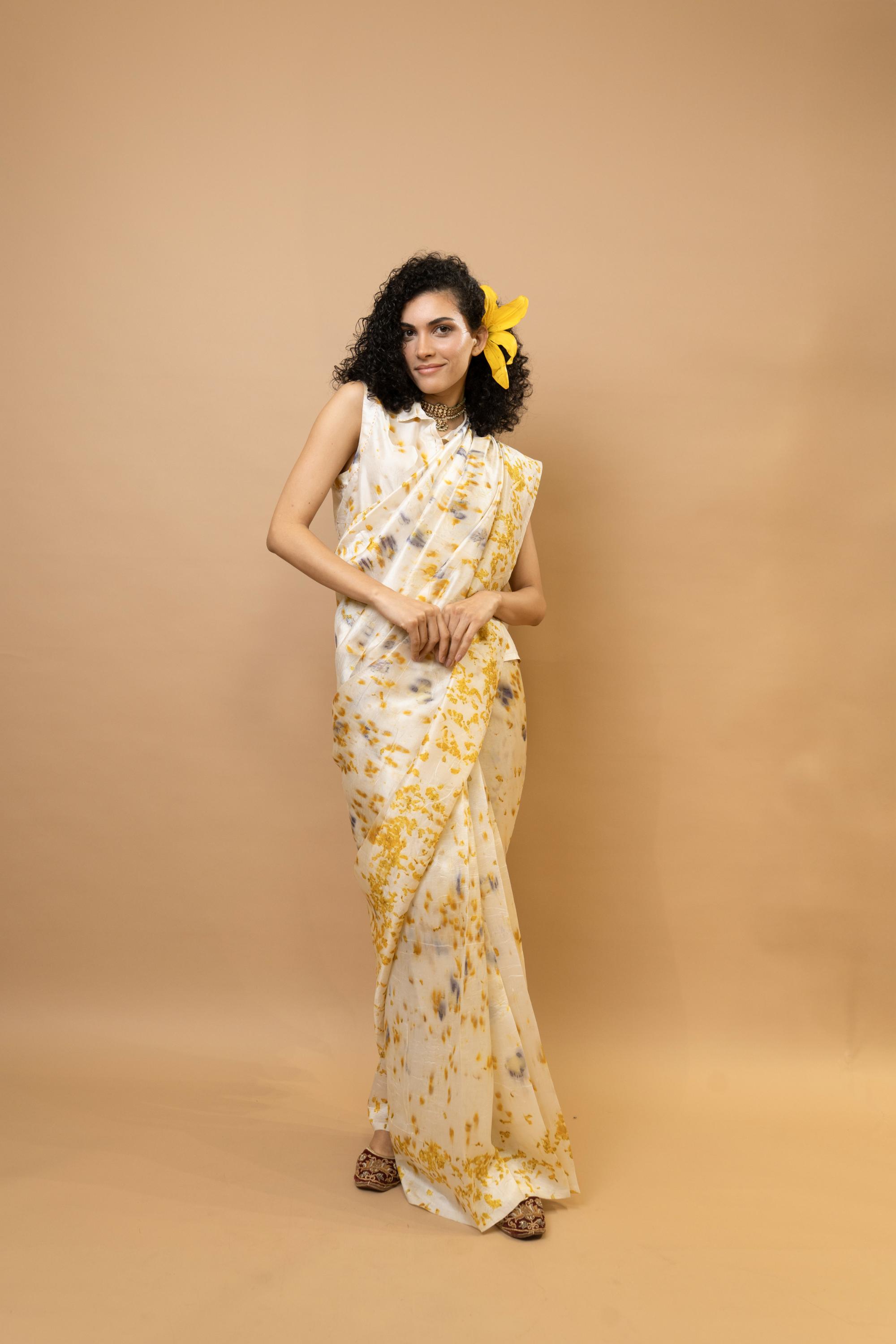 Marigold and rose petals saree