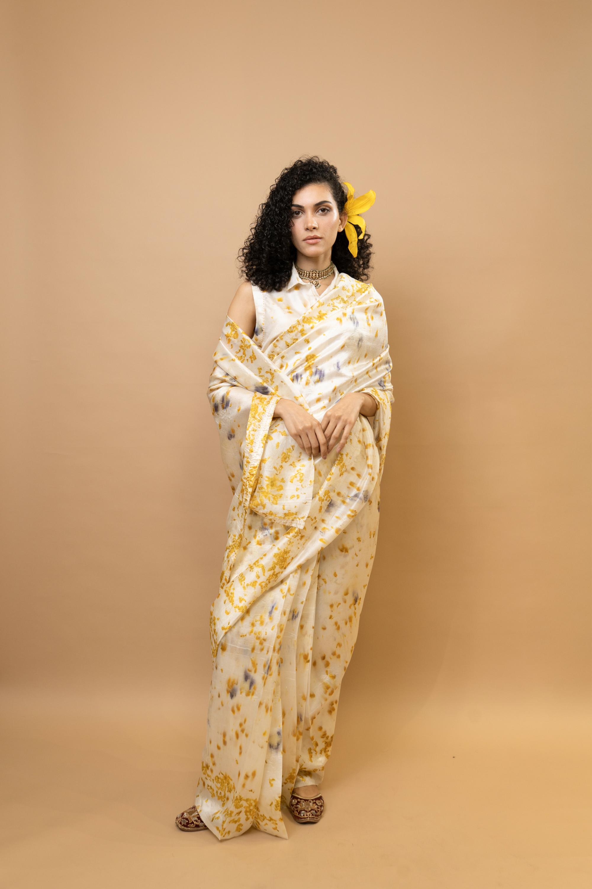 Marigold and rose petals saree