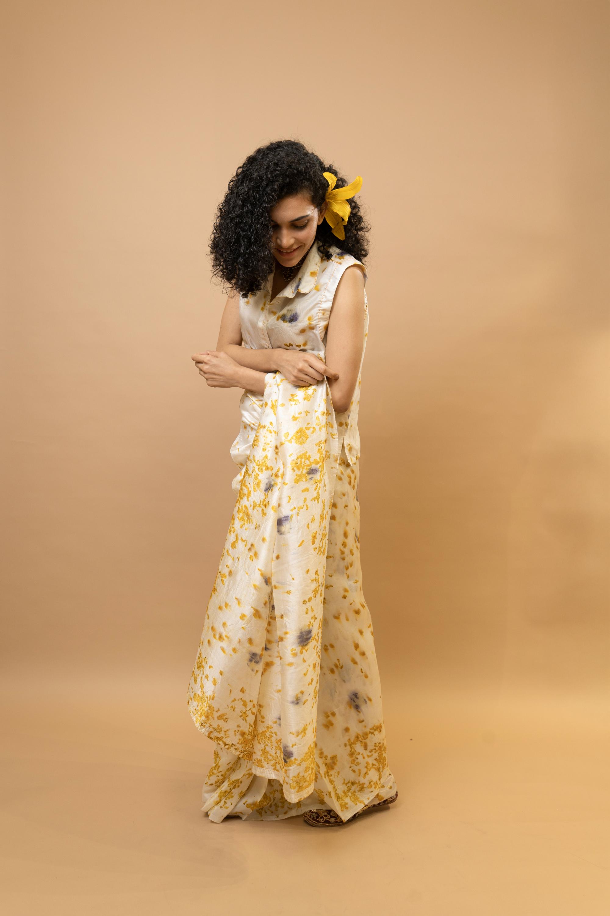 Marigold and rose petals saree