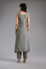 Grey tissue jacket set with dori machine embroidery