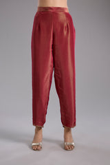 Magenta tissue A-line kurta set with dori machine embroidery