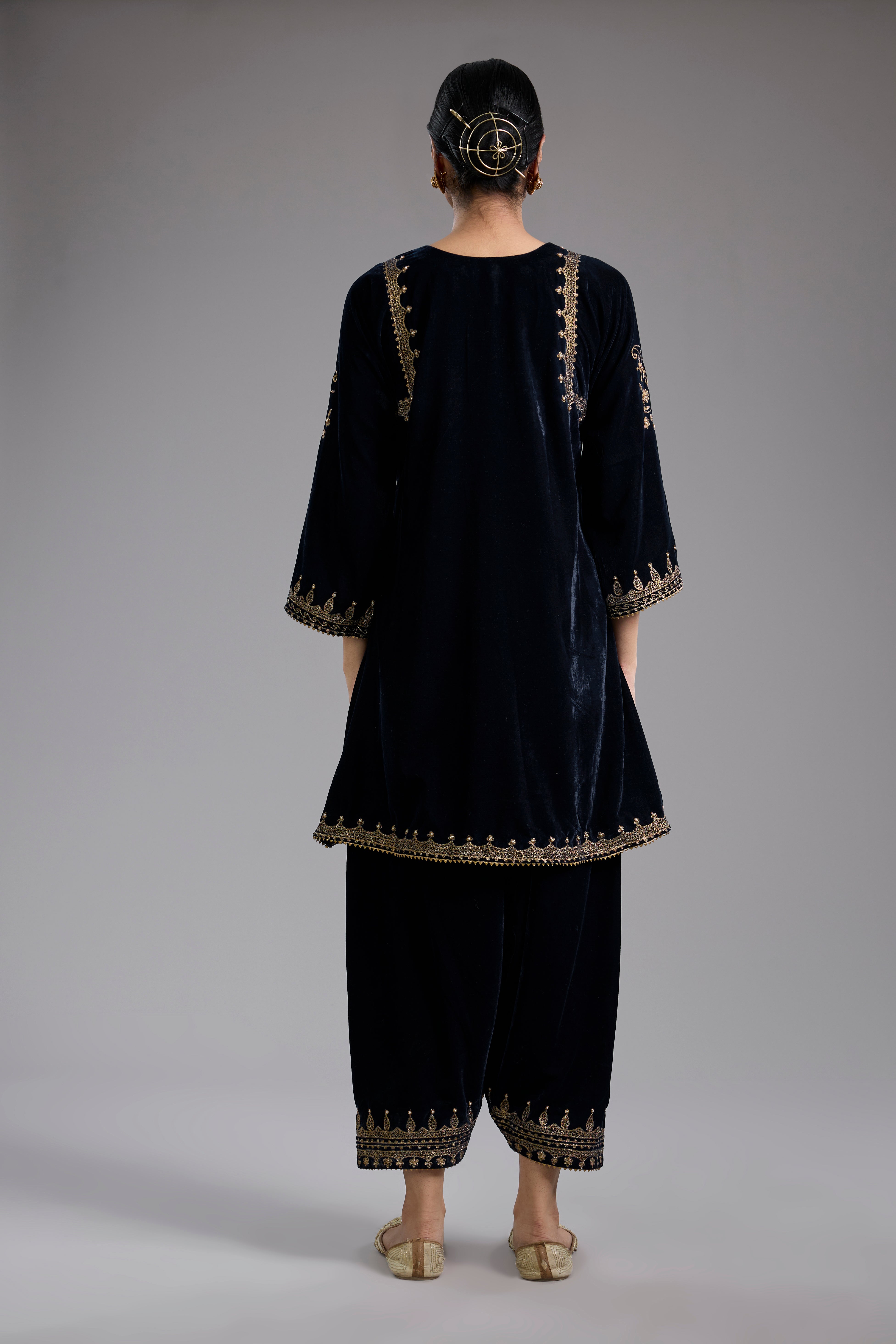 Black velvet Aari and hand embroidery kurta set