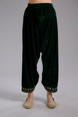 Green velvet Aari and hand embroidery kurta set