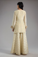 Ivory tissue dori hand embroidery sharara set