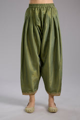 Green tissue Anarkali with hand embroidery