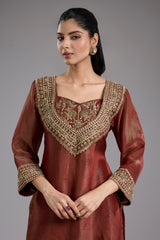 Maroon tissue dori hand embroidery sharara set