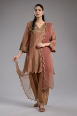 Pink crush tissue Anarkali with hand embroidery