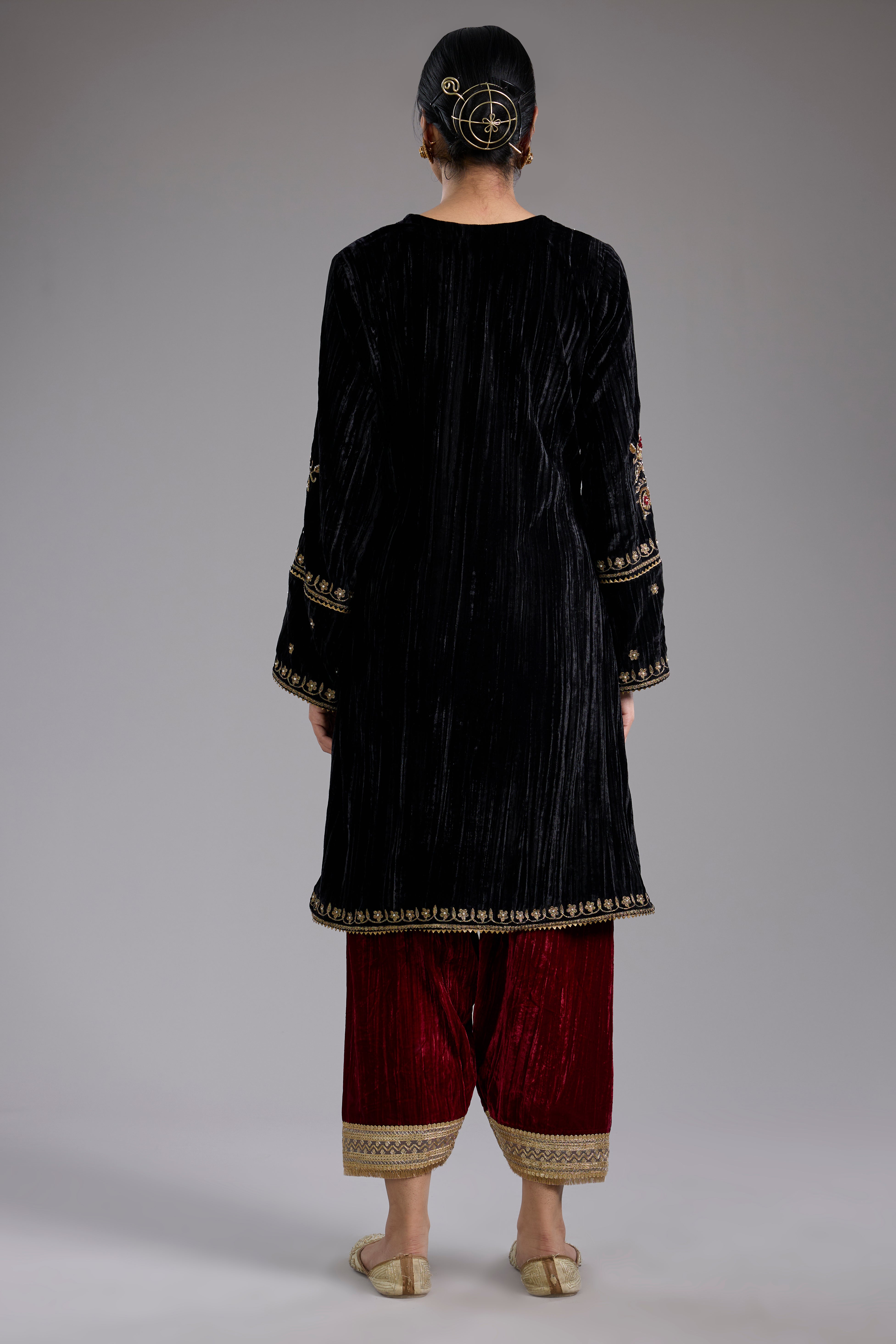 Black velvet Aari and hand embroidery kurta set