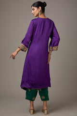 Purple Satin Organza Dori Machine Embroidered A-Line Flared Kurta Set