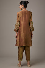 Maroon Tissue Dori Hand Embroidered A-Line Short Anarkali Set