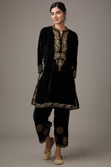 Black Velvet Aari Embroidered Kurta Set