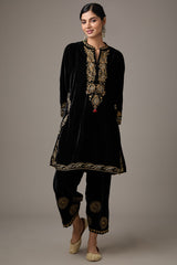 Black Velvet Aari Embroidered Kurta Set