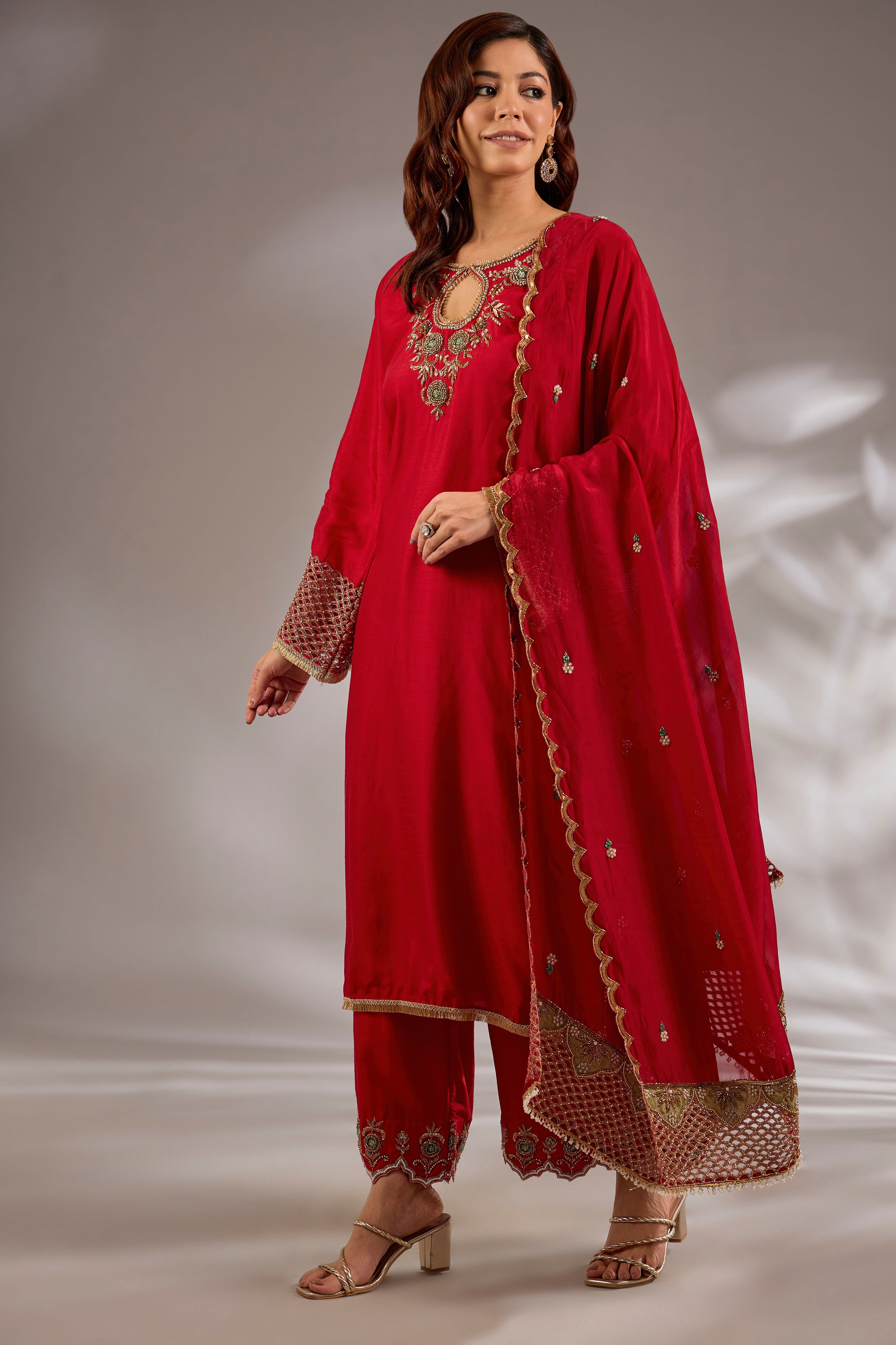 Straight kurta in silk base with hand embroidery.