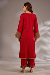 Straight kurta in silk base with hand embroidery.