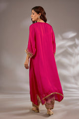 A-line kurta in satin organza base with dori hand embroidery.
