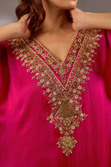 A-line kurta in satin organza base with dori hand embroidery.